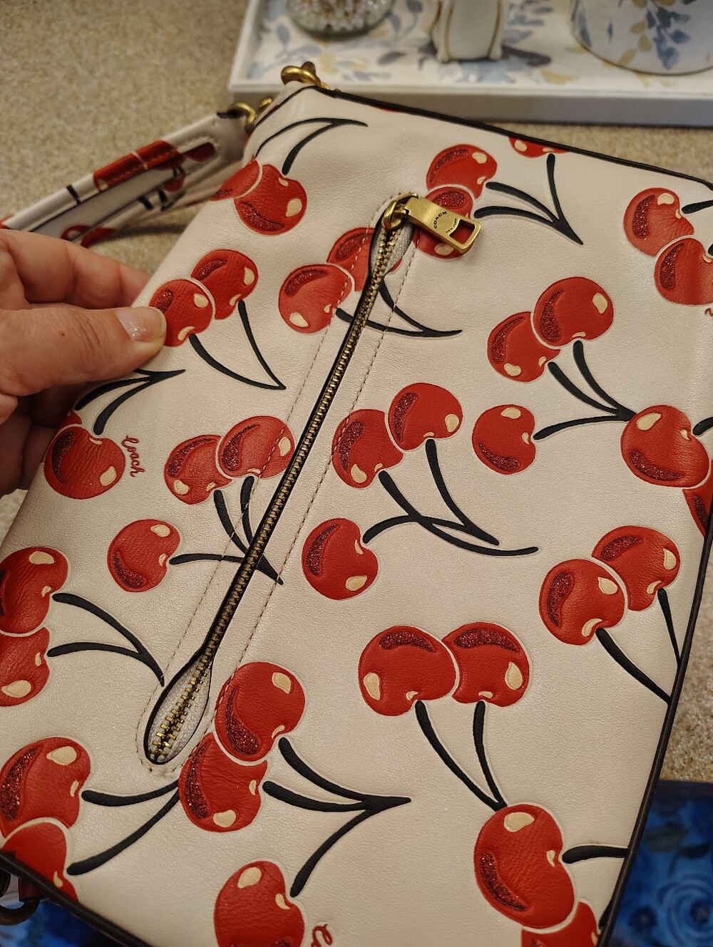 Coach tabby White Cherry-Print Crossbody Bag with Gold Hardware - Picture 7 of 10